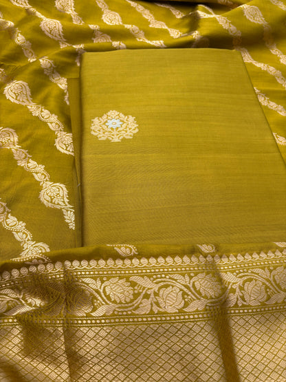 Lime green Chiniya Katan Sona Rupa kadhwa 3 piece suit set