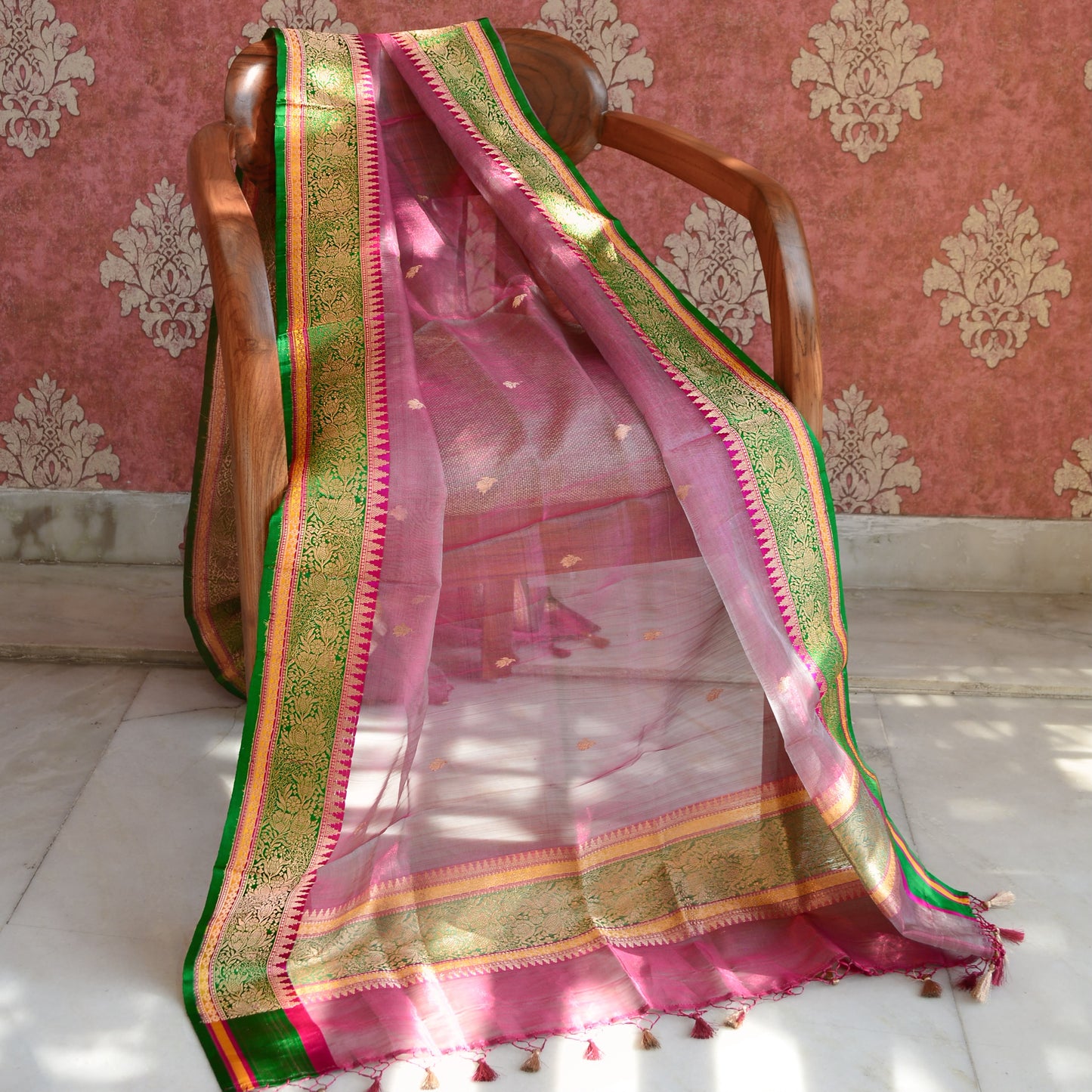 Pink kora tissue kadhwa dupatta