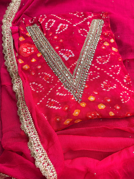 Red bandhani suit set