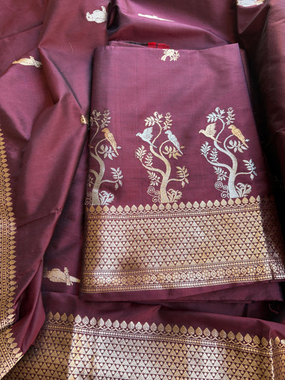 Wine katan by katan silk kadhwa suit set