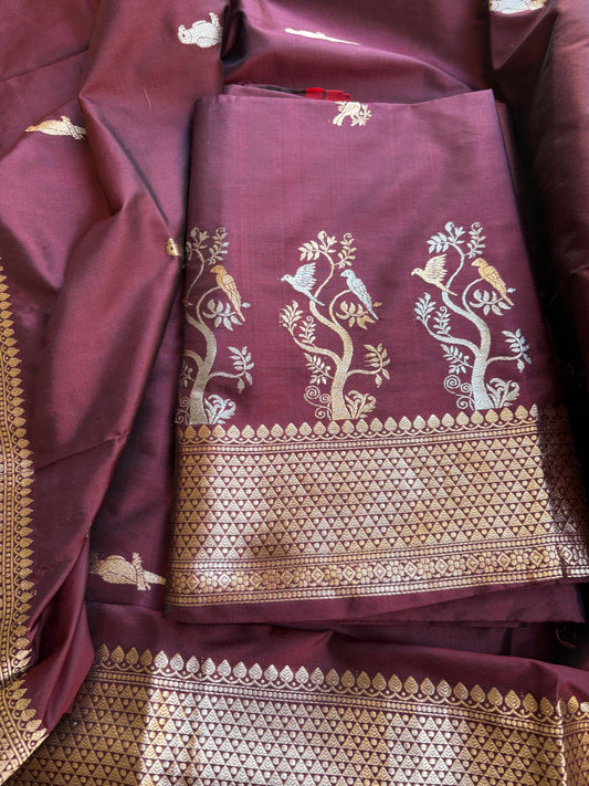 Wine katan by katan silk kadhwa suit set