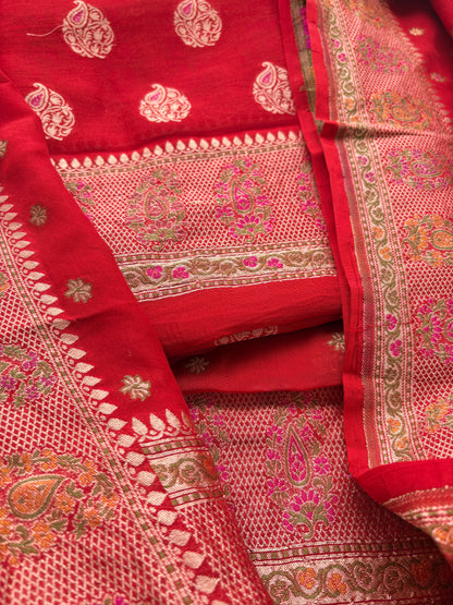 Red Khaddi chiffon meenadar suit set