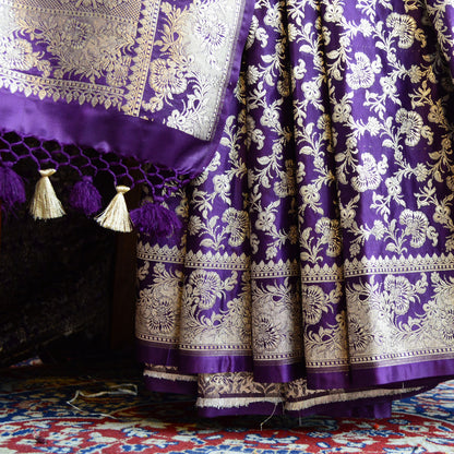 Deep Purple katan  Silk jaal Saree