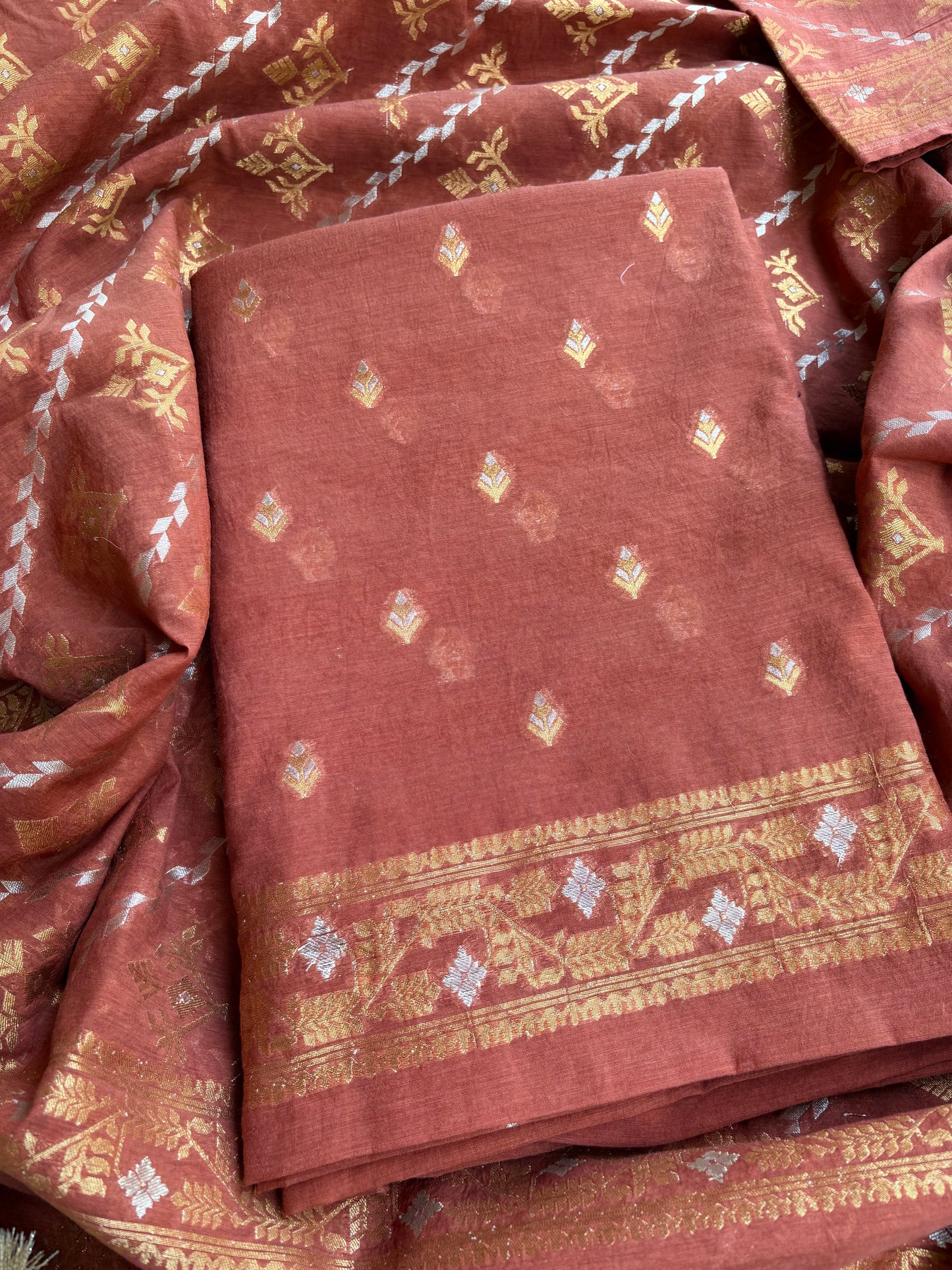 Rust jamdani weaving 3 piece suit set