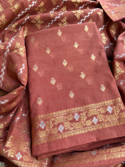 Rust jamdani weaving 3 piece suit set