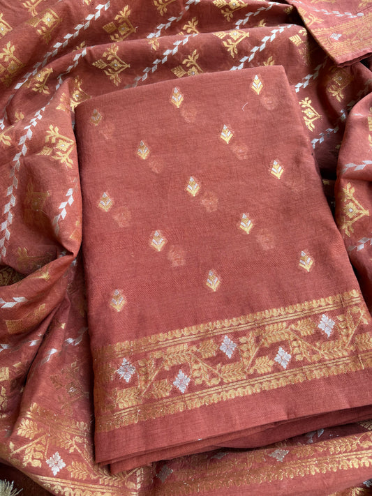 Rust jamdani weaving 3 piece suit set