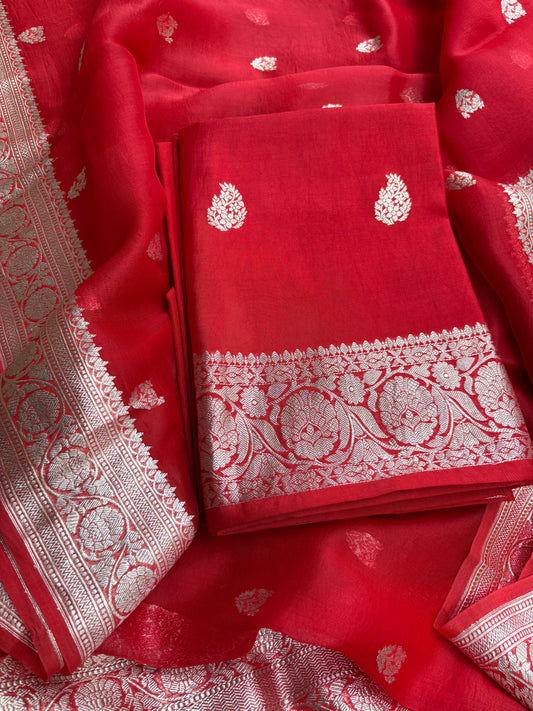 Red silver zari exclusive suit set