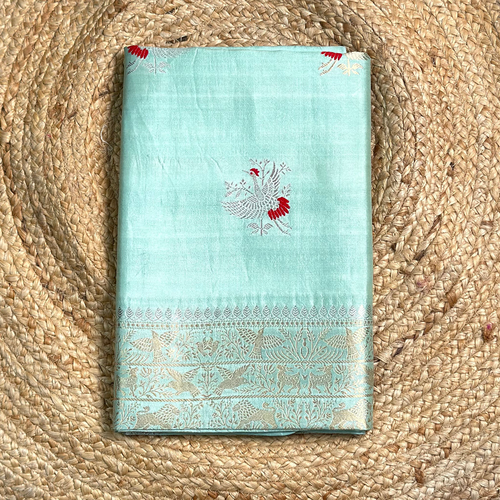Sea green silk suit with shaded dupatta