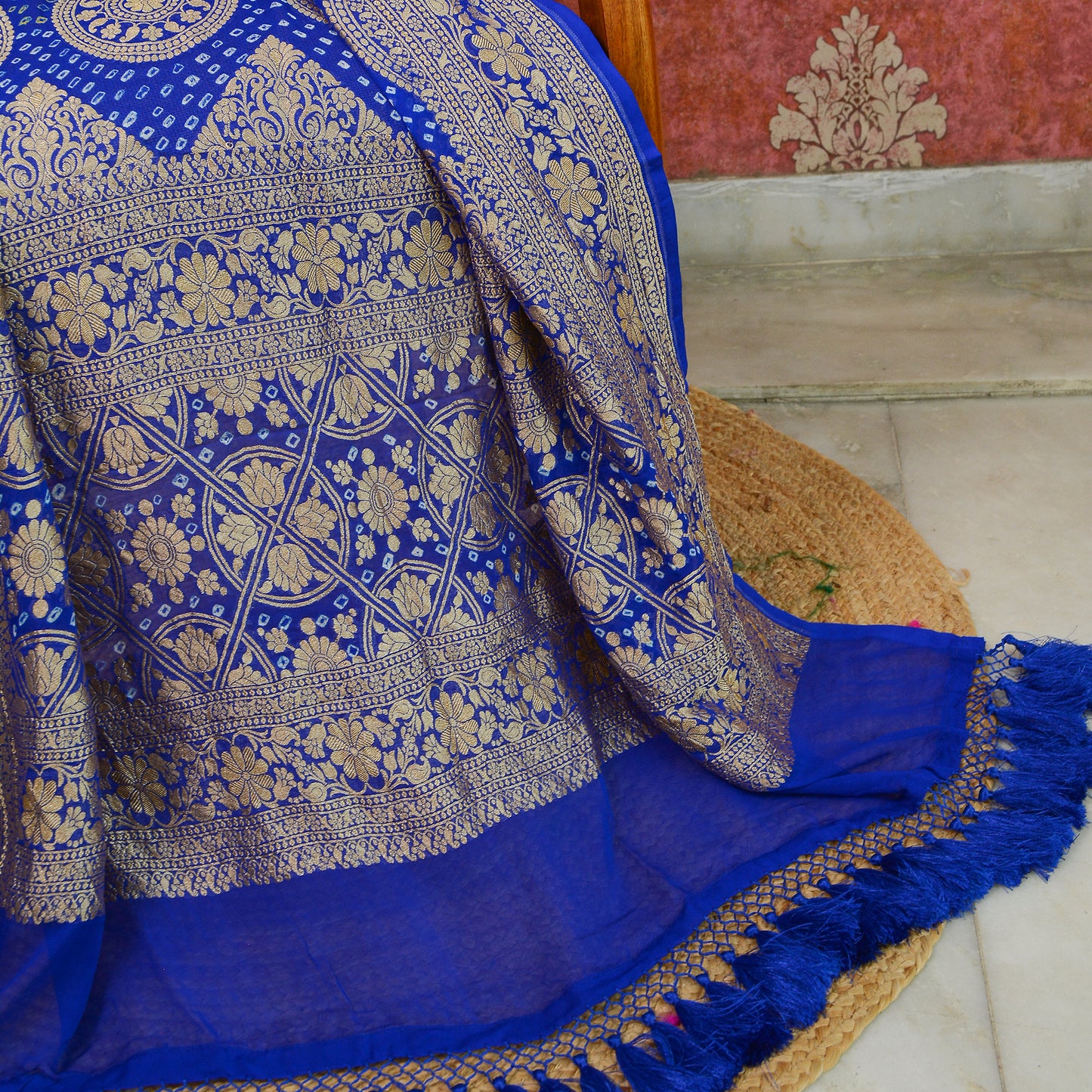 Blue Khaddi georgette badhani dupatta