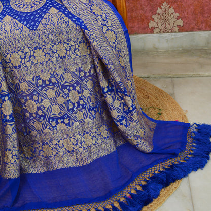 Blue Khaddi georgette badhani dupatta