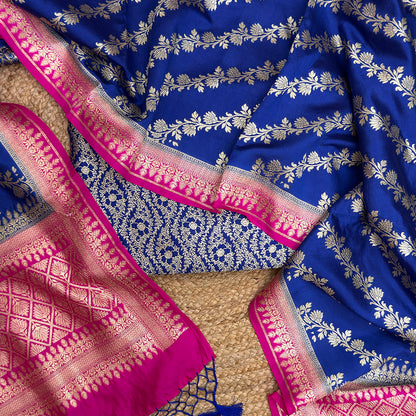 Blue brocade Chiniya silk suit set