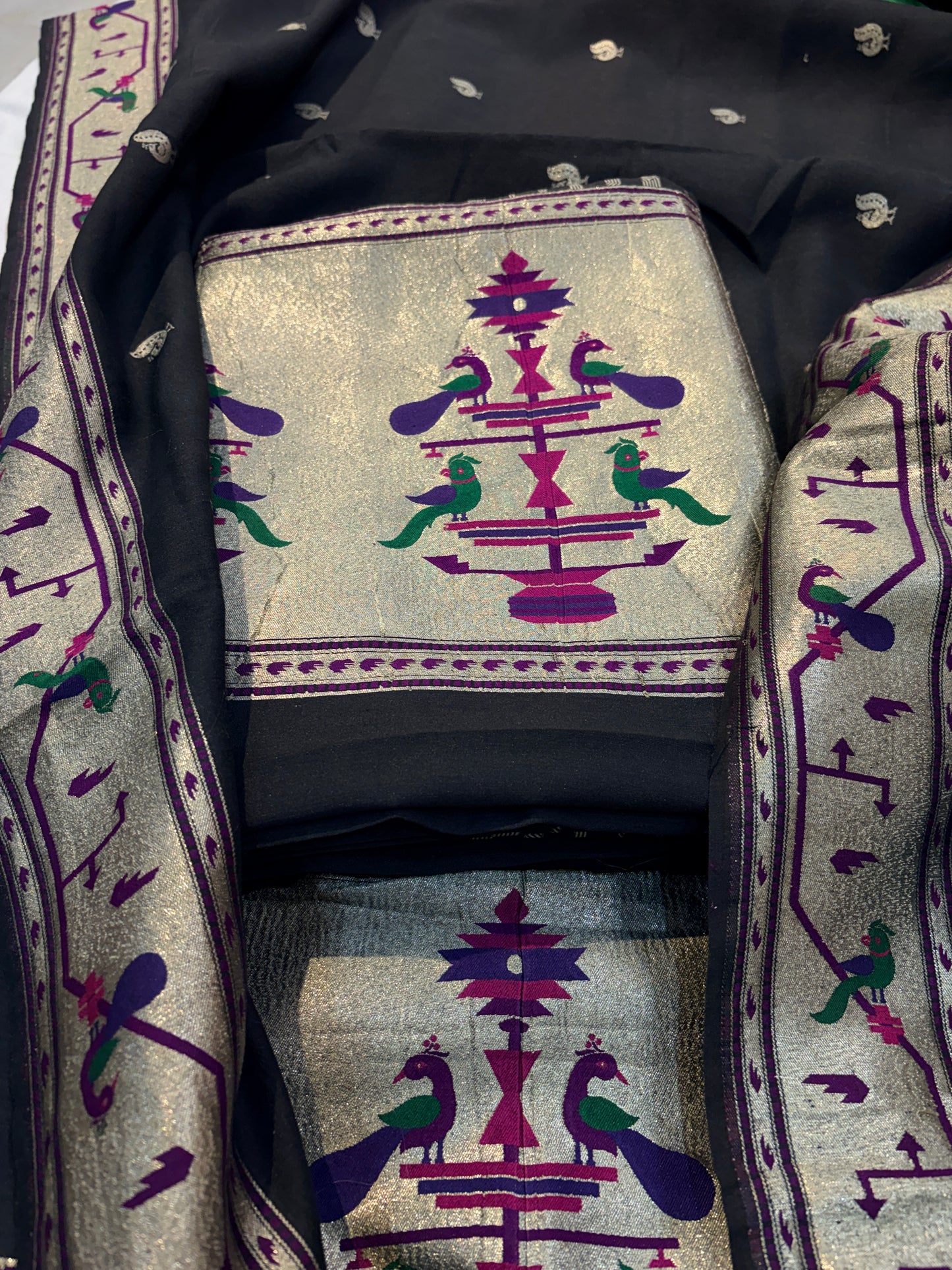 Black paithani moonga silk suit set