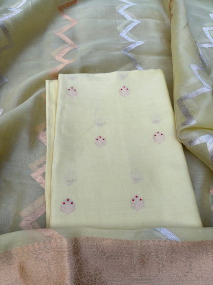 Lime Chiniya silk kurta, kora silk dupatta, plain bottom