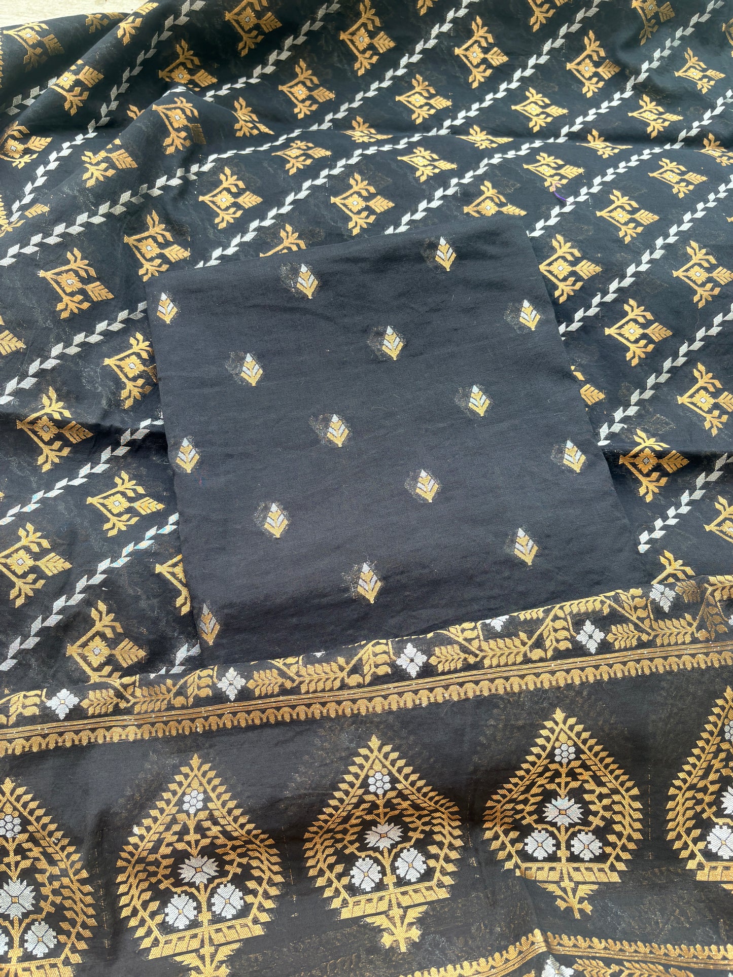 Black Jamdani Weave  Chanderi  suit set