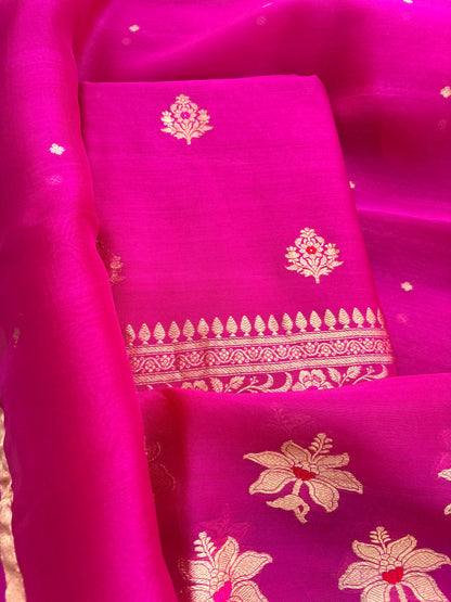 Pink Chiniya silk kadhwa suit set
