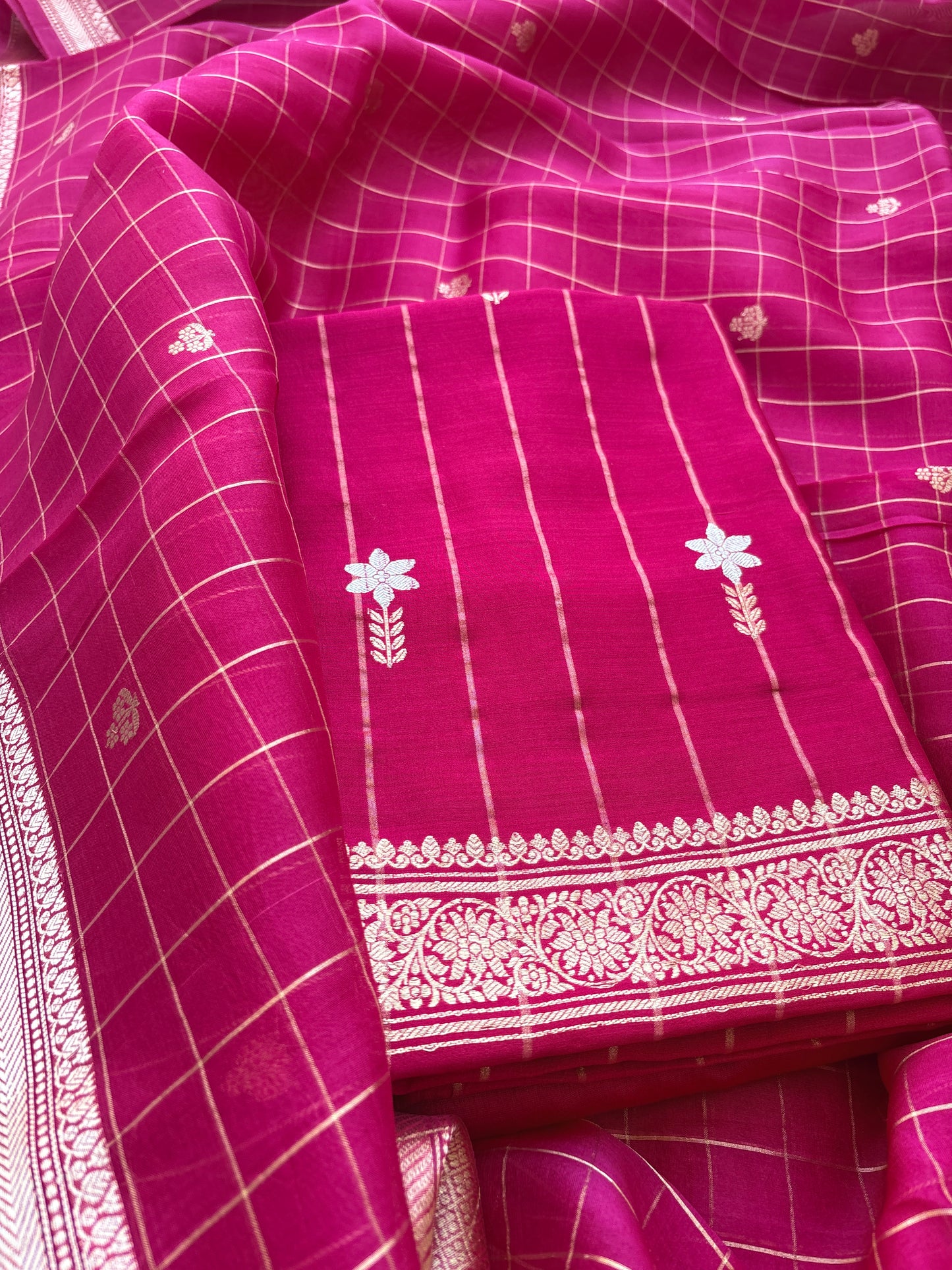 Pink Kora silk kadhwa weave suit set