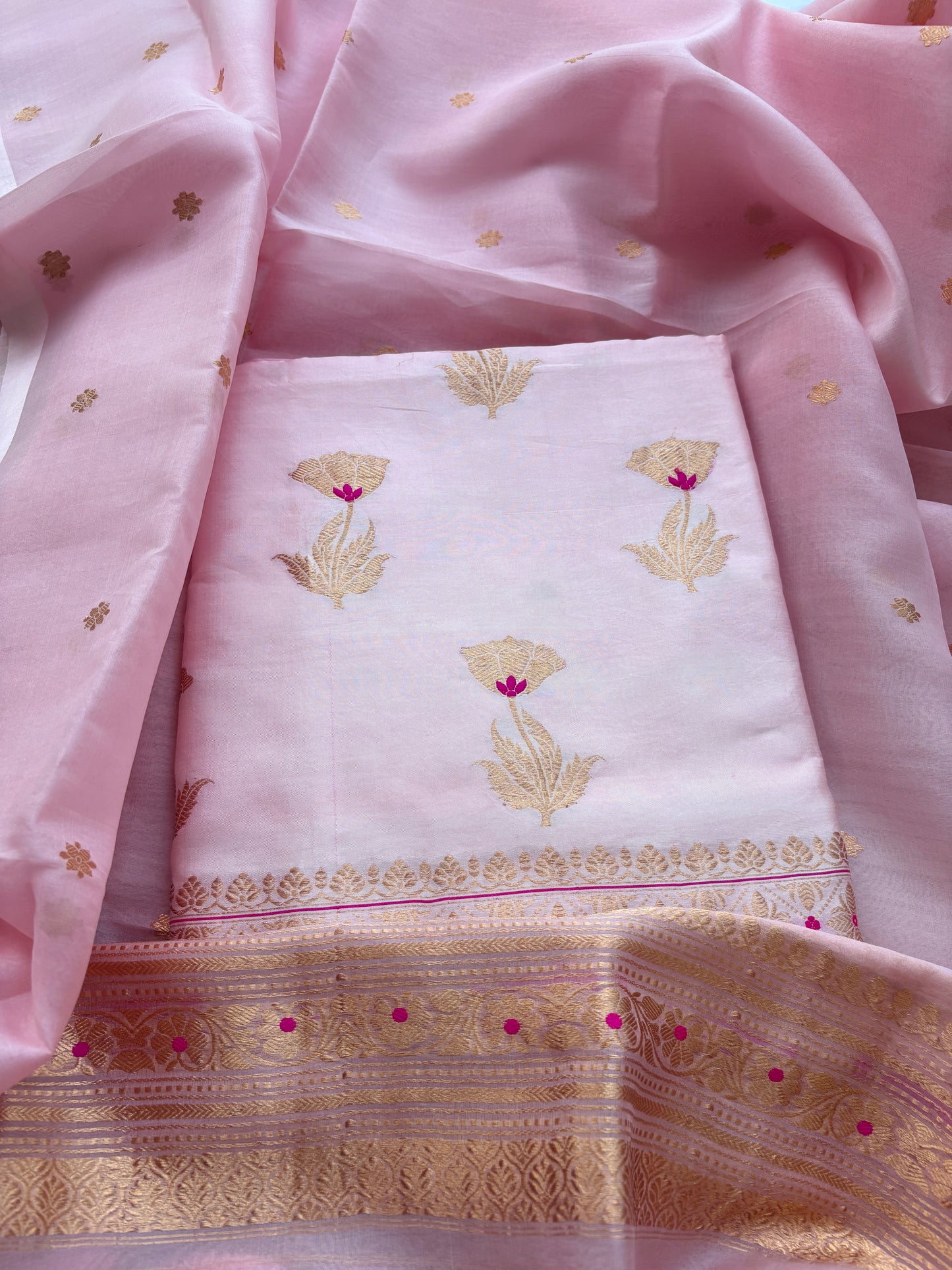 Pink mango silk kora suit set