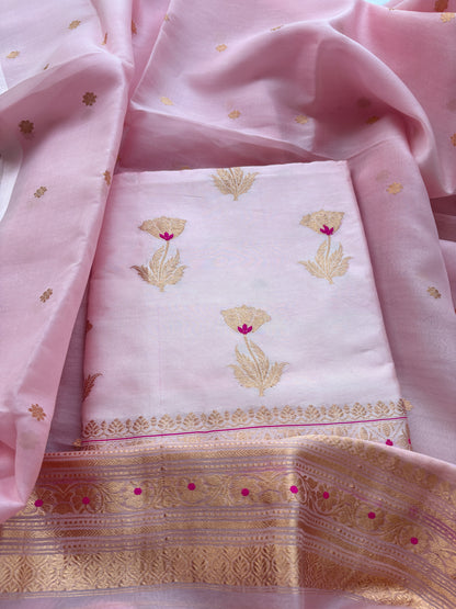 Pink mango silk kora suit set