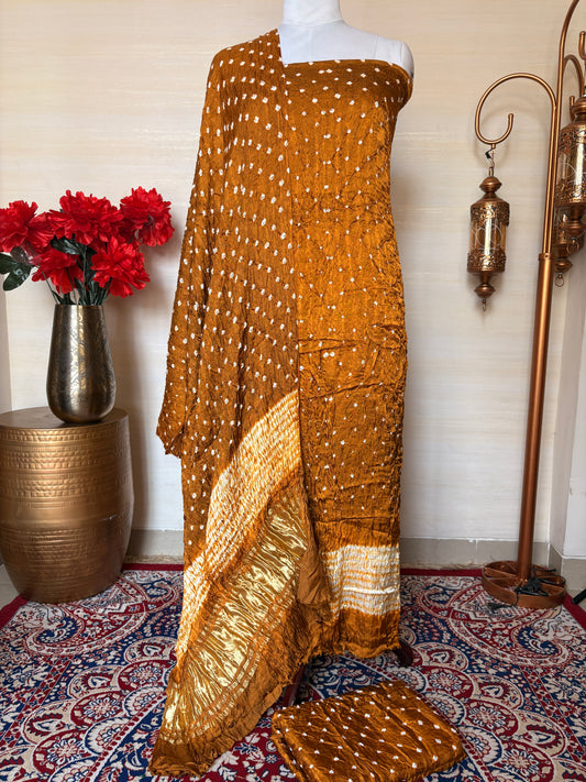 Mustard bandhani suit set (3 piece )