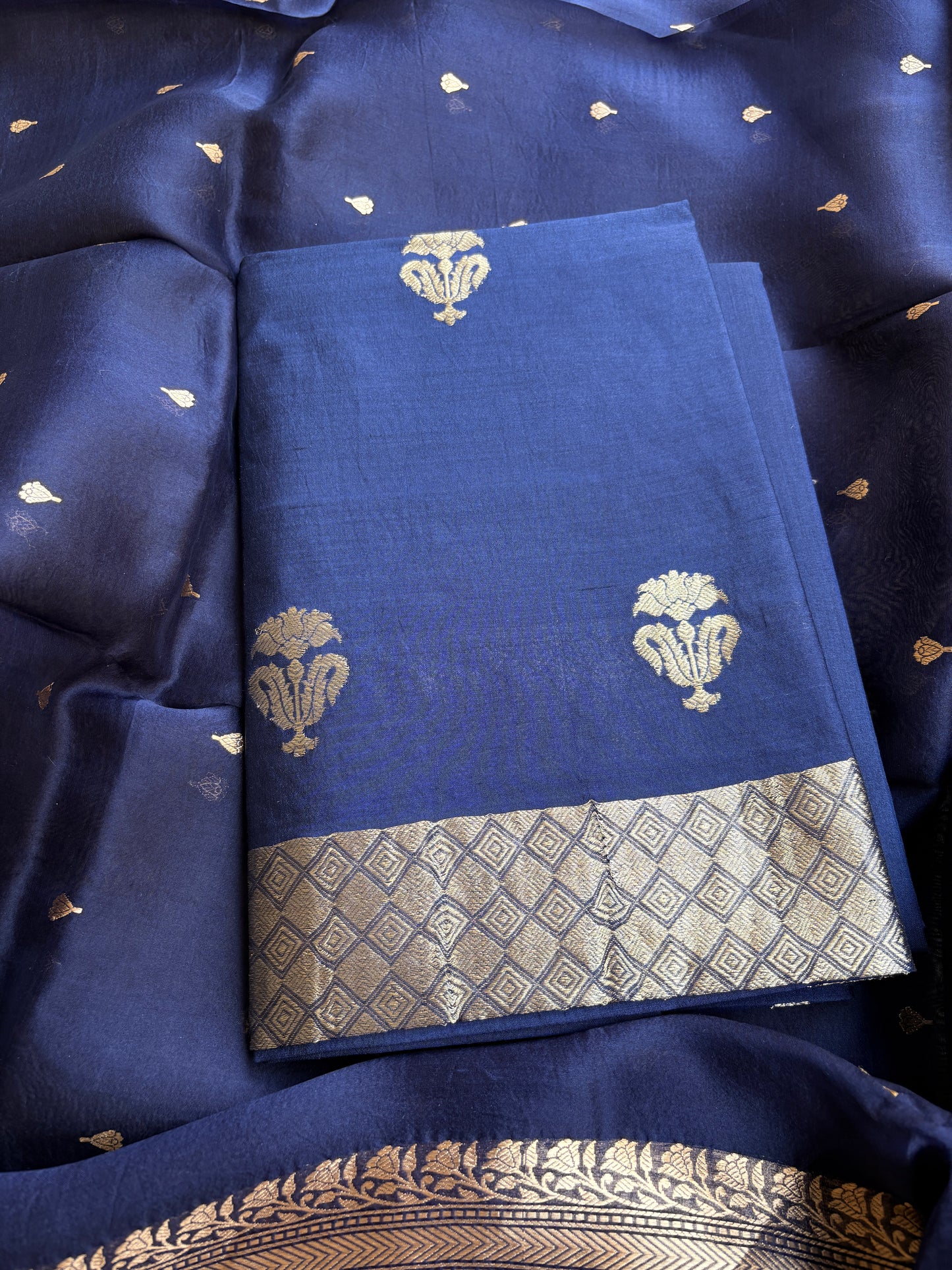 Blue Chiniya silk kora dupatta suit set