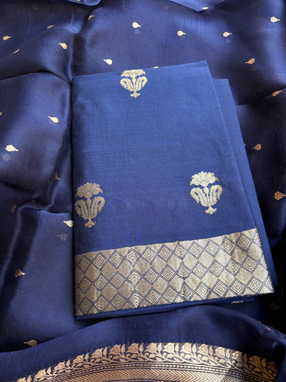 Blue Chiniya silk kora dupatta suit set