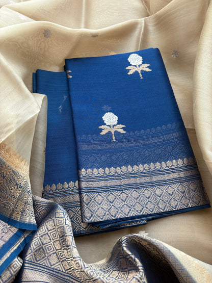 Blue kora silk suit with shaded dupatta