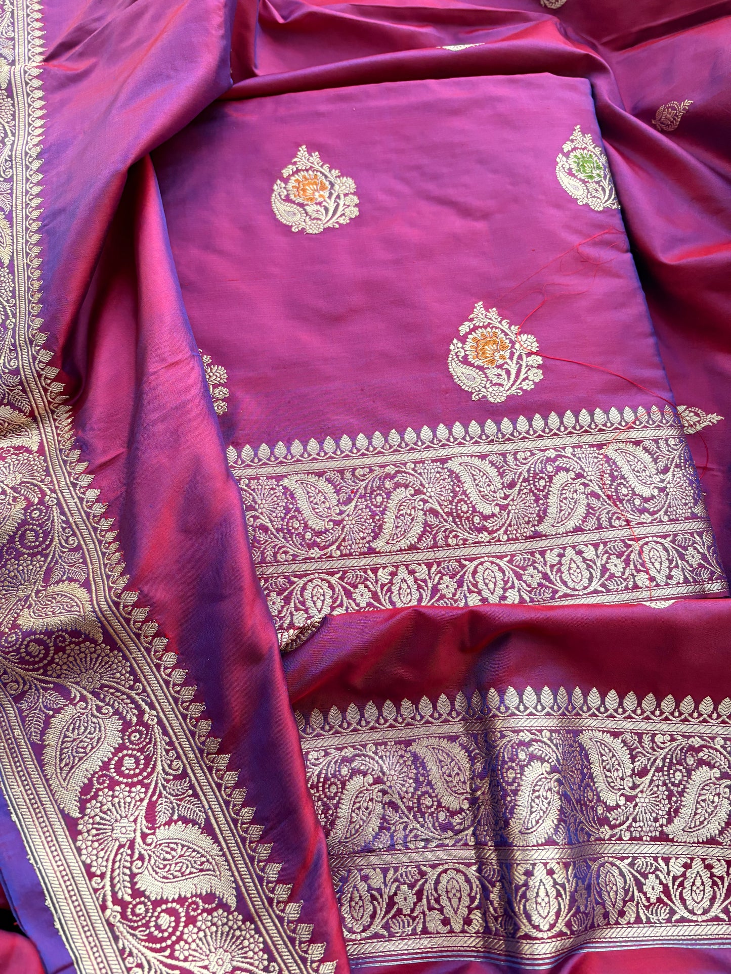 Wine magenta Katan by katan silk kadhwa suit set