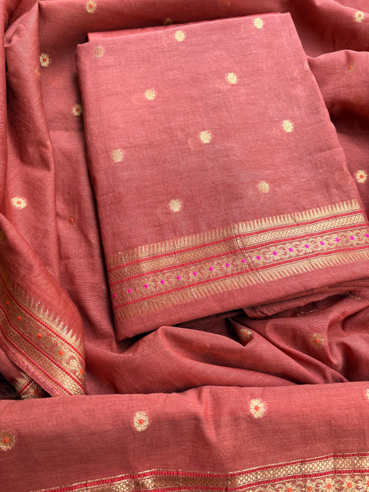 Rust cotton Jamdani  suit set