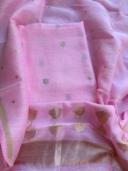 Pink linen silk kadhwa suit set