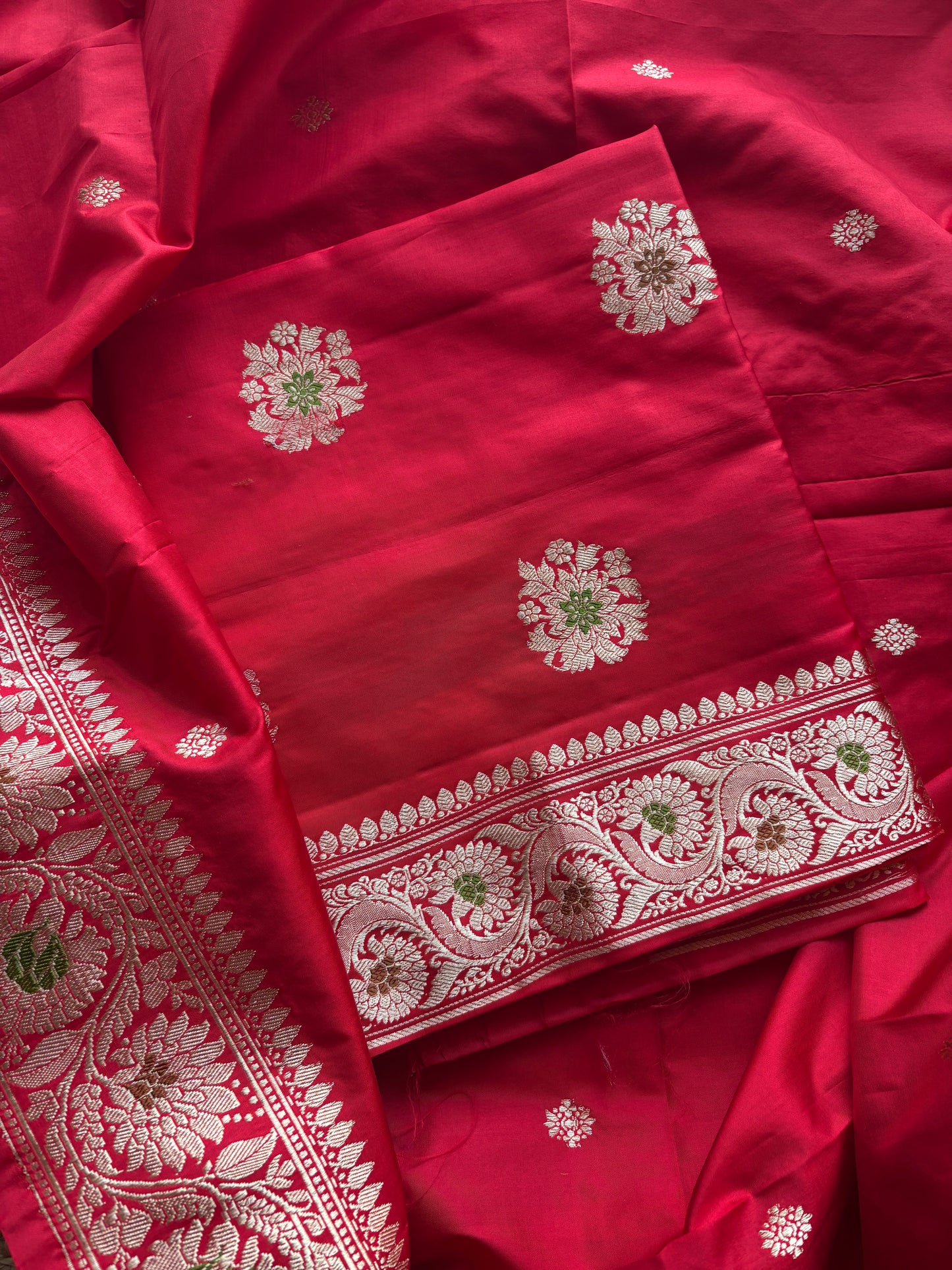 Red katan by katan silk kadhwa suit set