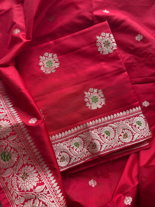 Red katan by katan silk kadhwa suit set
