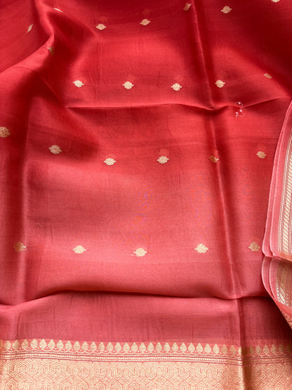 Peach kora silk shaded dupatta suit set