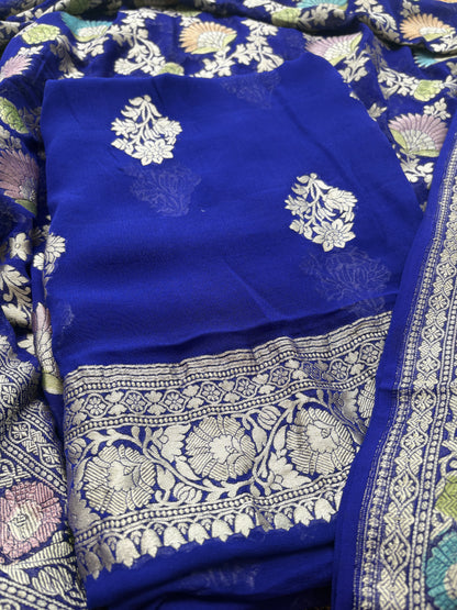 Blue Khaddi georgette suit set with meenadar dupatta