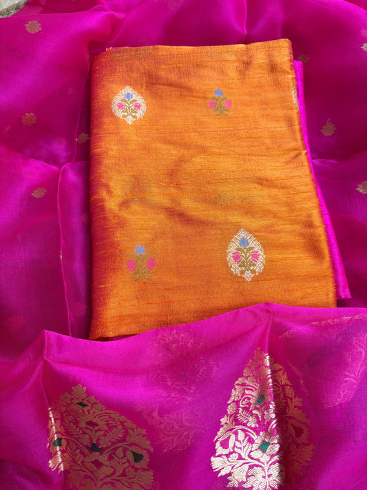 Pure raw silk kurta, bottom , kora kadhwa dupatta