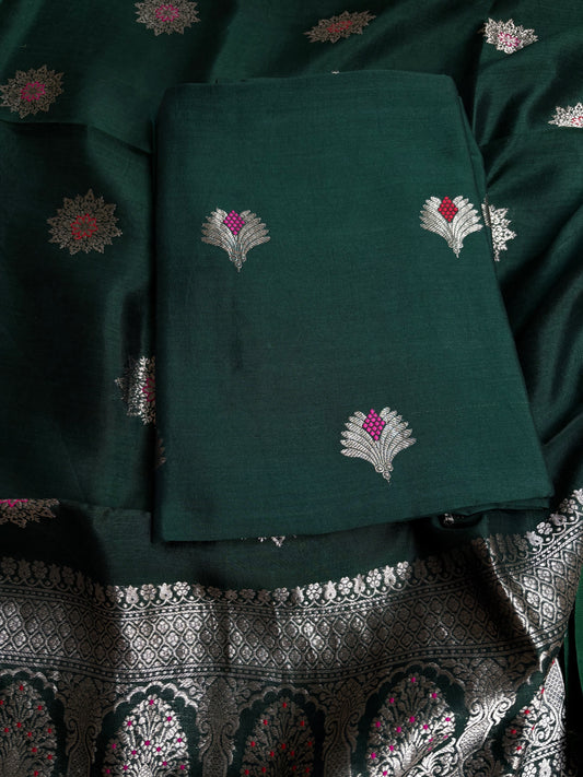 Green chiniya silk meendar 3 piece suit