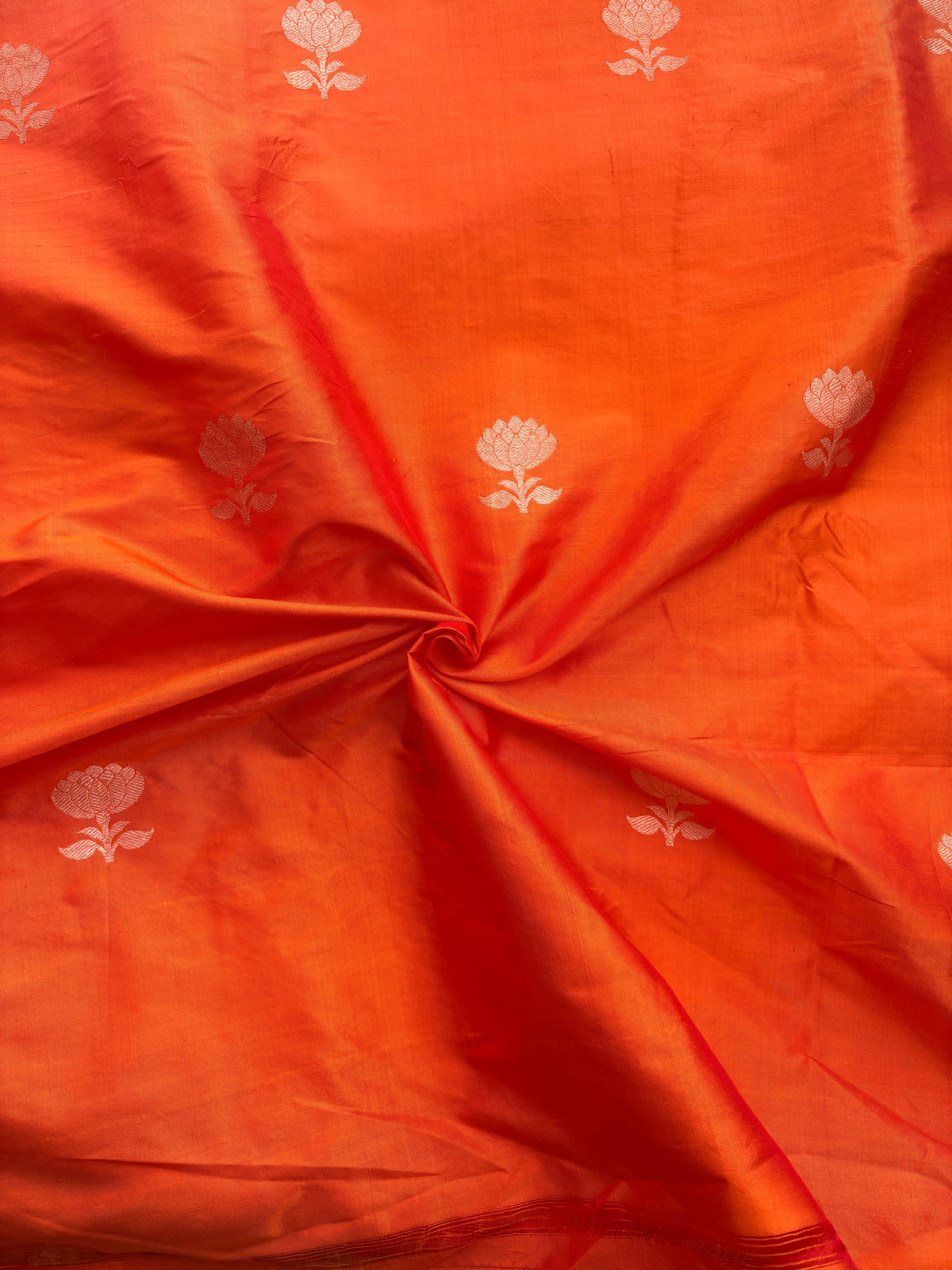 Orange katan silk kadhwa fabric