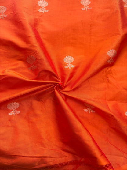 Orange katan silk kadhwa fabric