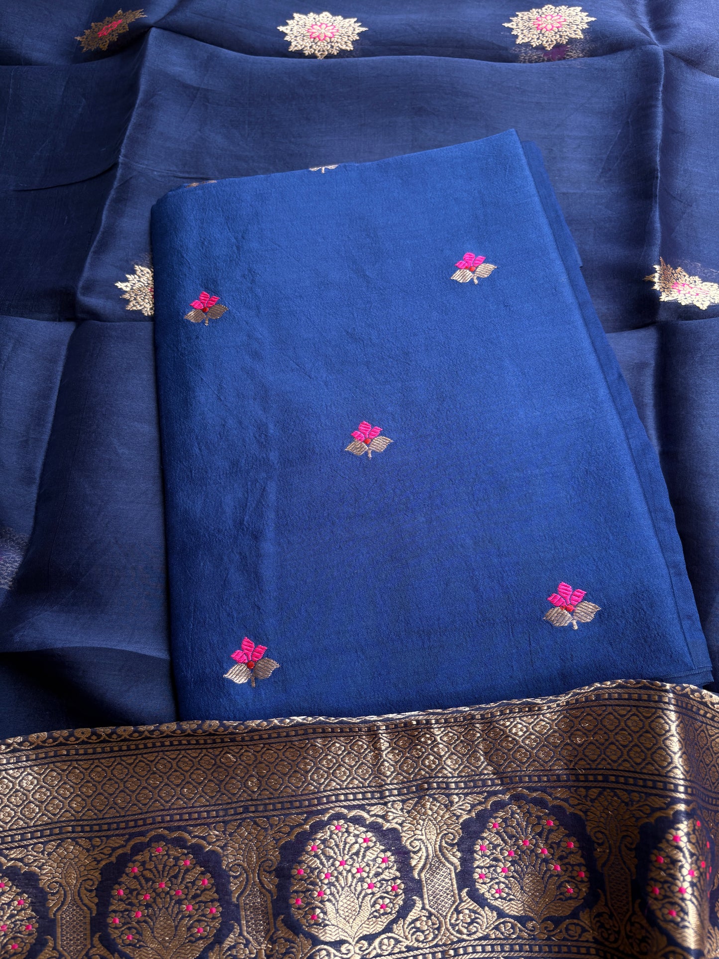 Blue Chiniya kora silk suit set