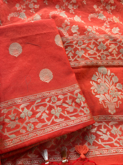 Rust orange Chanderi suit set