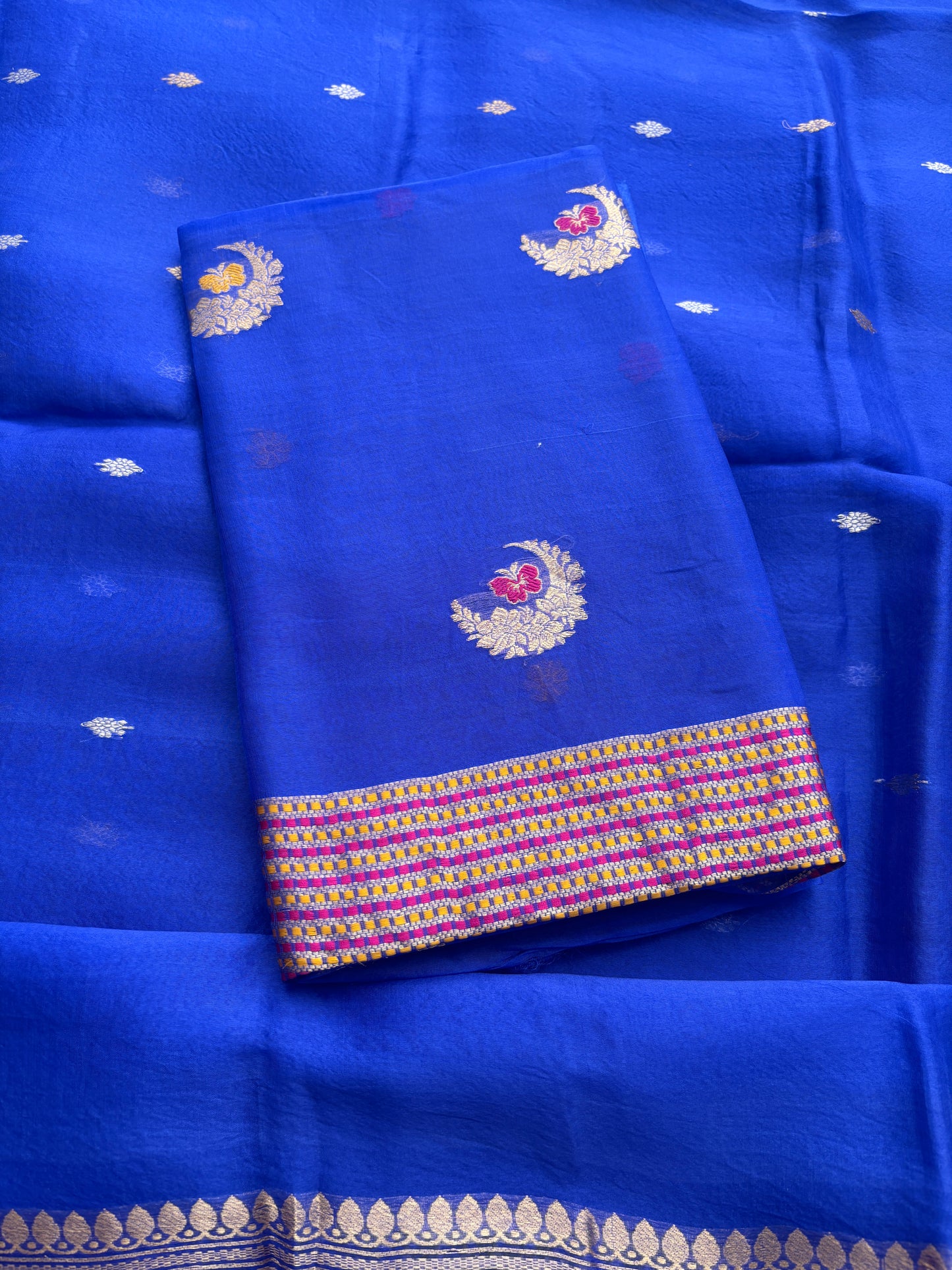 Blue kora kadhwa silk suit set