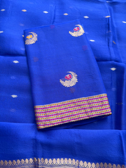 Blue kora kadhwa silk suit set