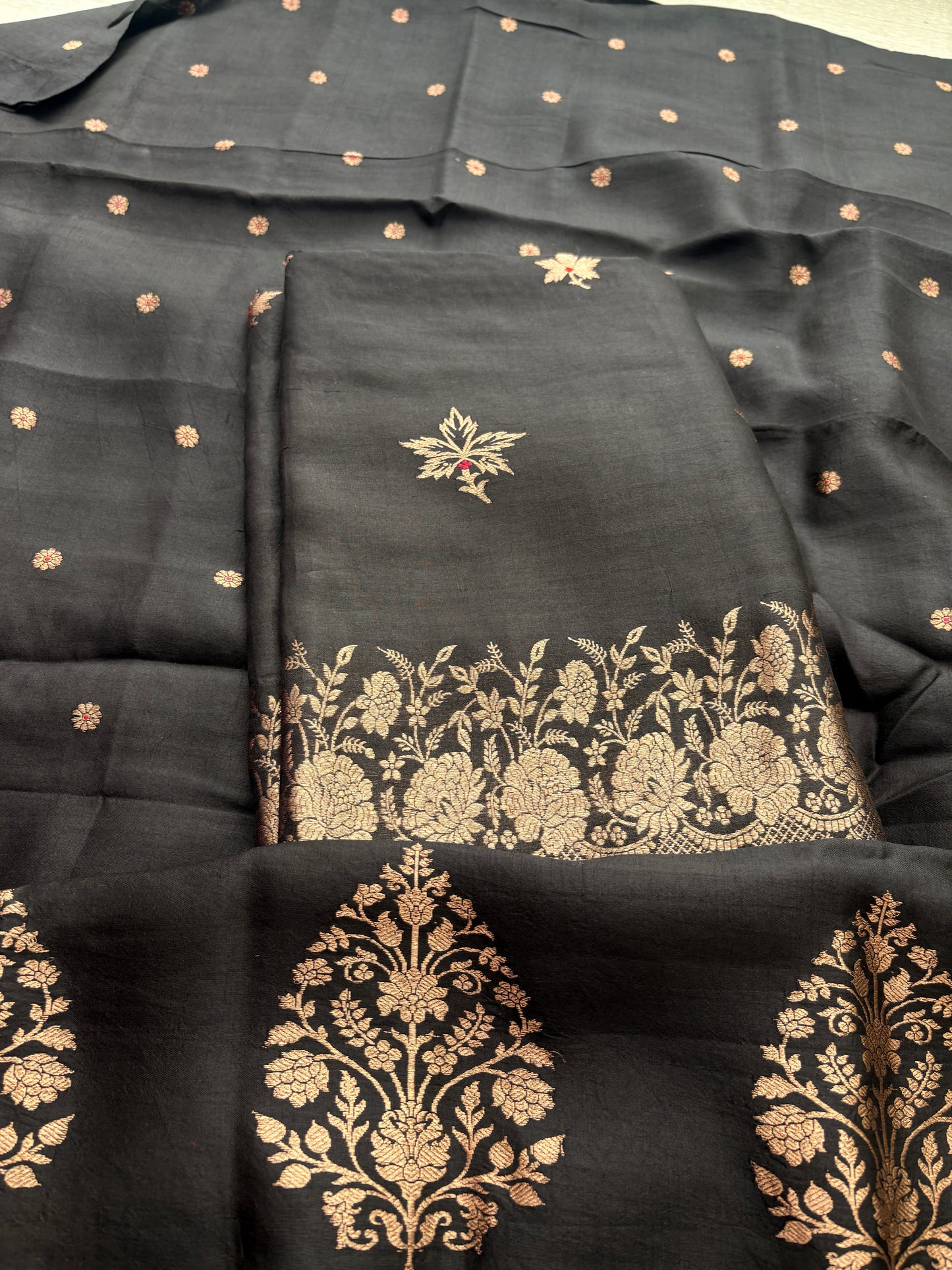 Black mango silk kadhwa suit set