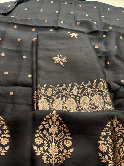 Black mango silk kadhwa suit set