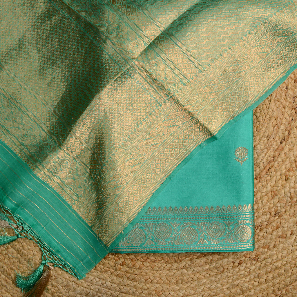 Turq mango silk with kora brocade dupatta
