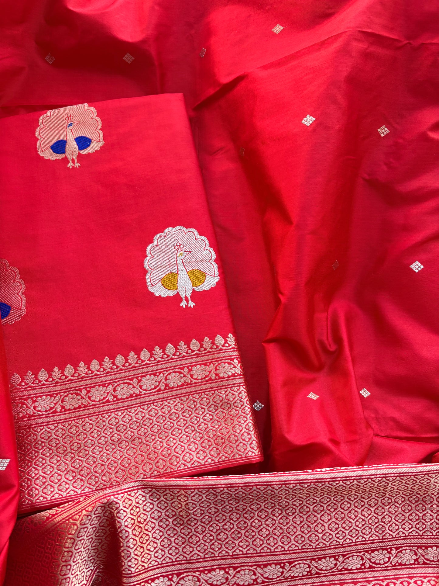 Red katan by katan silk kadhwa suit set