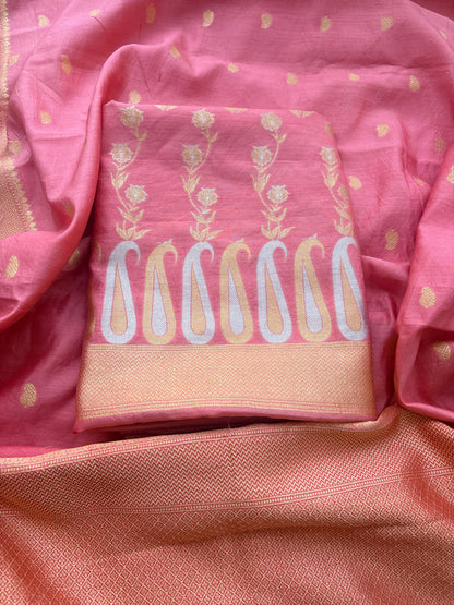 Pink Chiniya silk jaal kurta with booti dupattas