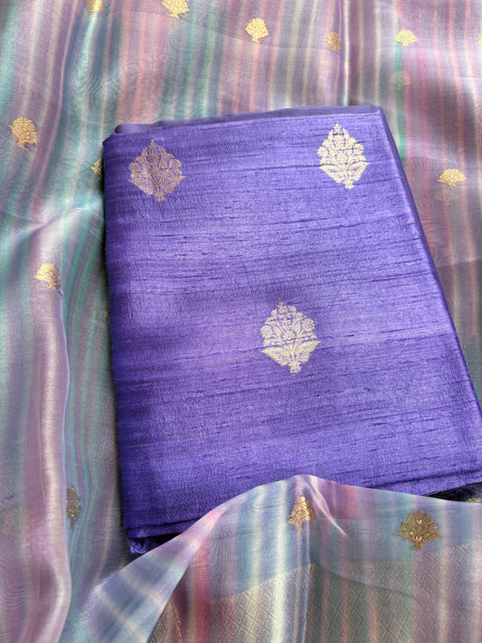 Pure raw silk kurta, bottom and kora digital dyed dupatta