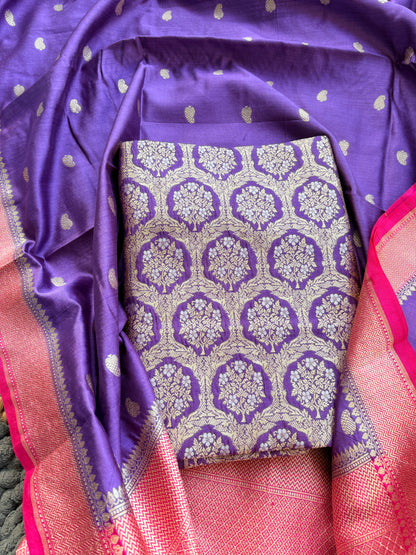 Purple Chiniya silk brocade suit set