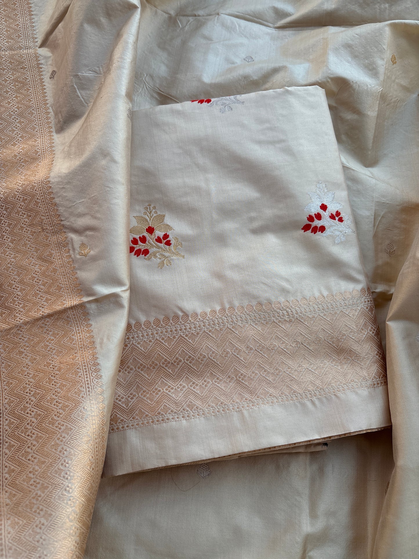 Cream katan by katan silk kadhwa meenadar suit set