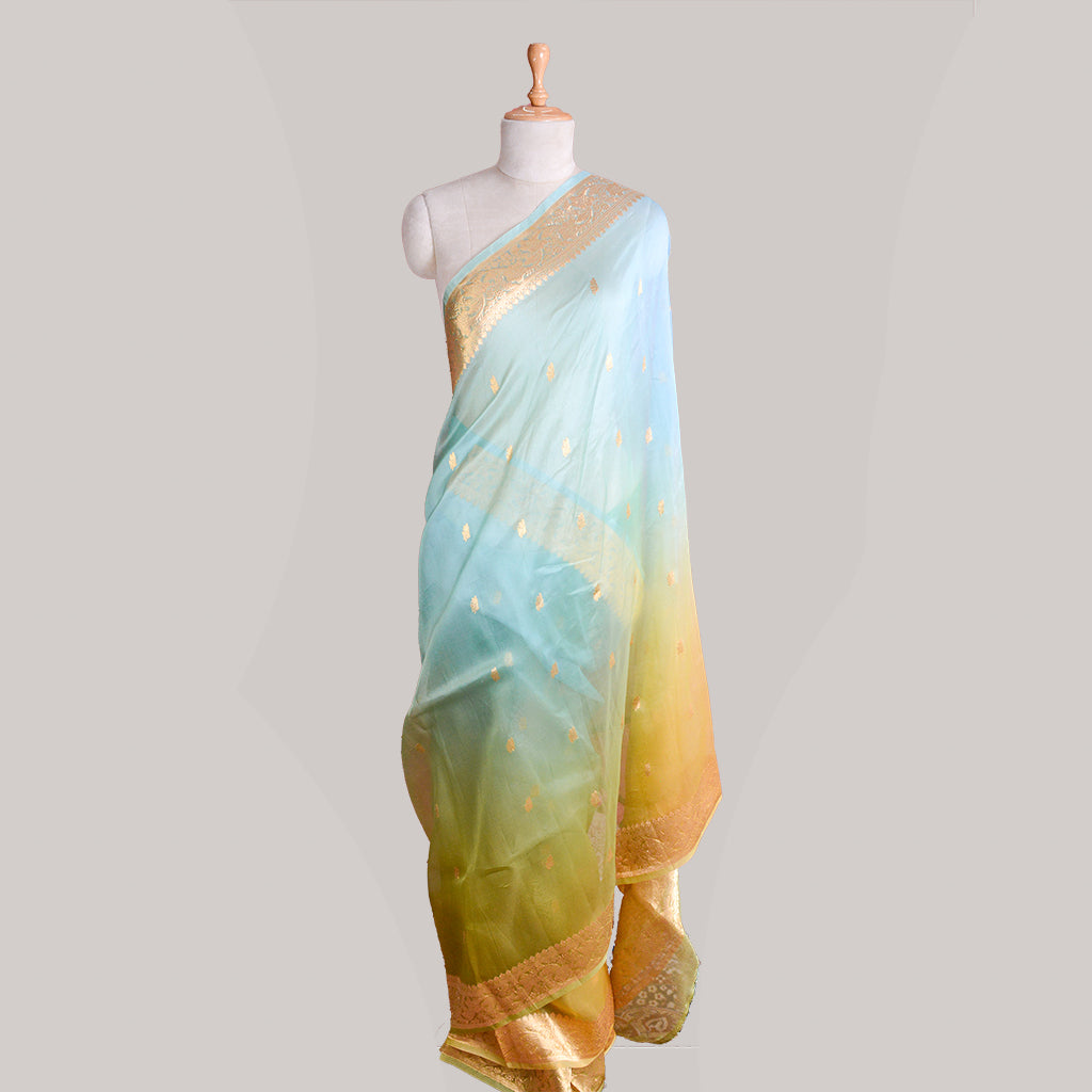 Blue kora silk saree with shaded dye